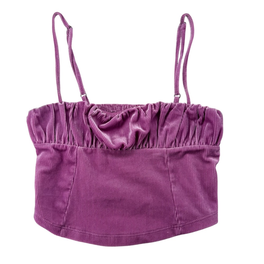 Urban Outfitters Purple Ribbed Velvet Cami Crop Top Womens Medium Ruched Smocked